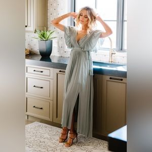 Baltic Born Jennifer Deep V Maxi Dress, Sage Green Size M